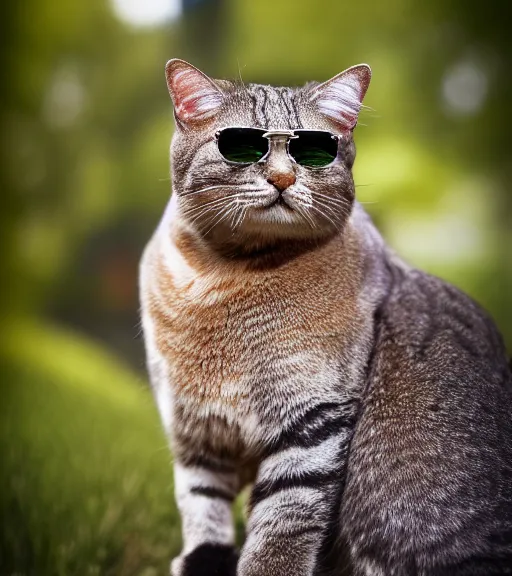 Image similar to award winning 5 5 mm portrait color photo of an admiral cat in full military outfit and aviators, in a park by luis royo. soft light. sony a 7 r iv