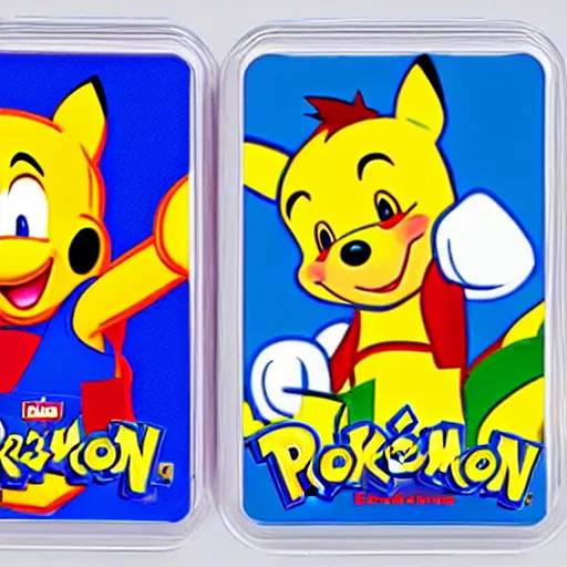 Image similar to photograph of winnie the pooh and super mario and sonic the hedgehog anime style, on pokemon card packs at target