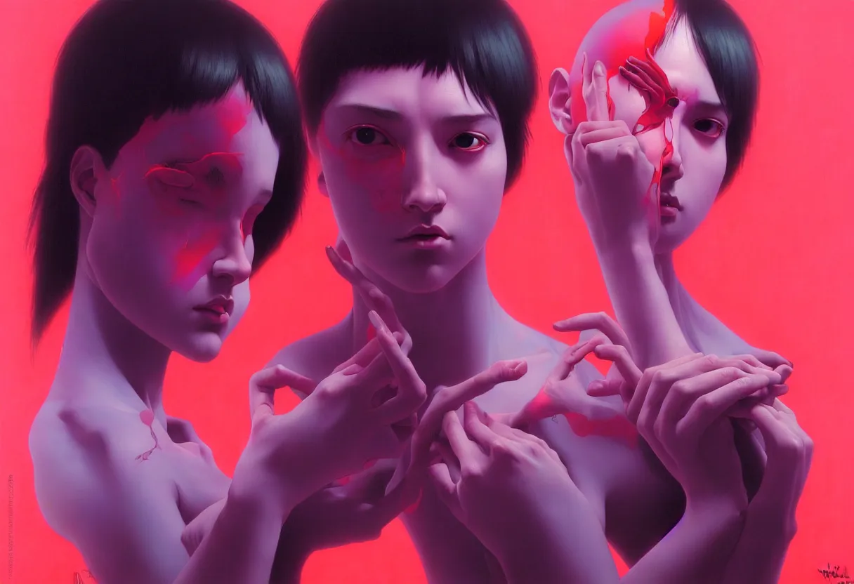 Prompt: the pain of the world, vivid colors, neon, art by ( ( ( kuvshinov ilya ) ) ) and wayne barlowe and francis bacon and artgerm and wlop and william - adolphe bouguereau