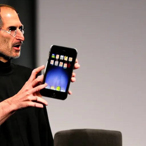 Prompt: Last Steve Jobs product demo shows him showing off the iTaser - an advanced taser device