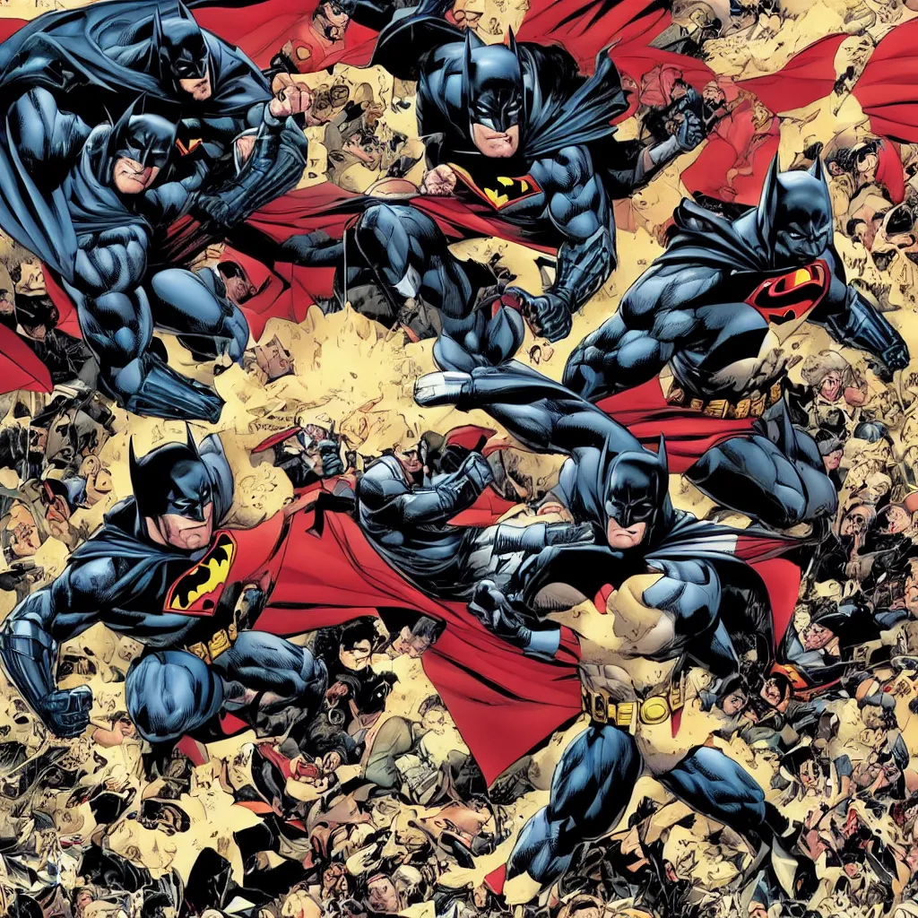 Prompt: batman defeating superman with a large croud watching
