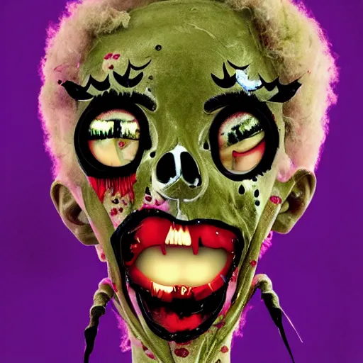 Prompt: Doja cat zombie eating a brain