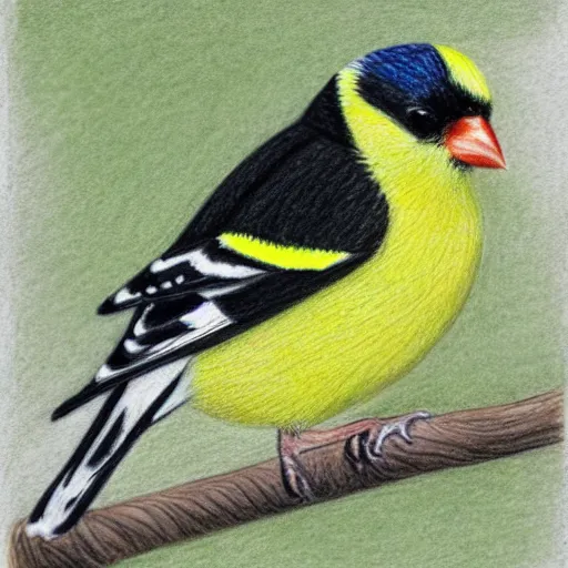 Image similar to color pencil drawing of an american goldfinch