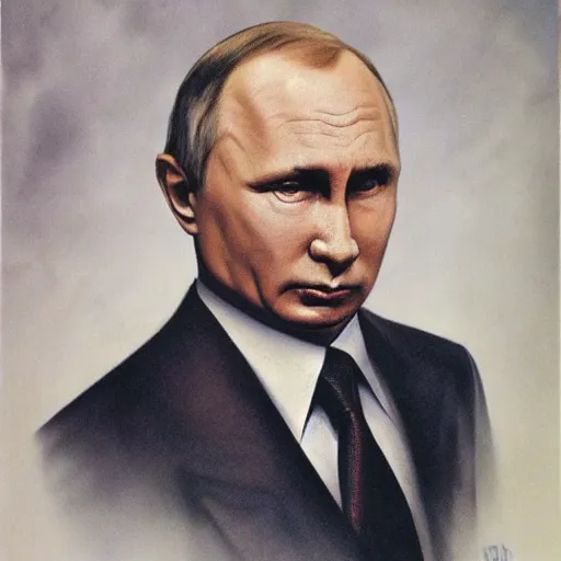 Image similar to Portrait by H.R.Giger of Igor Vladimir Putin who became a degenerate horror Abomination, photo-realistic, color image, 2K, highly detailed