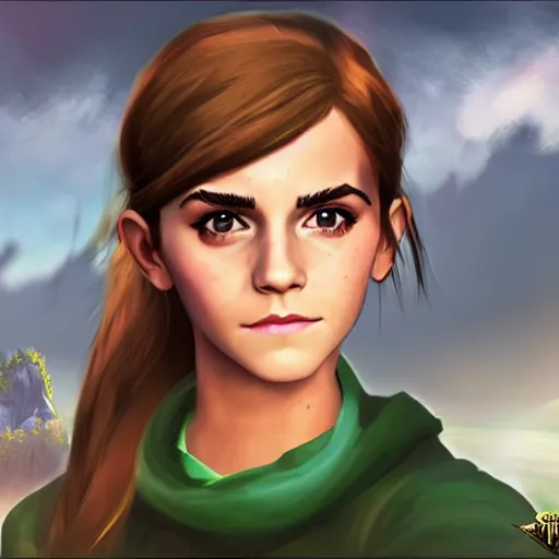 Prompt: Emma Watson in the style of the game World of Warcraft, with a background based on the game World of Warcraft, detailed face, old 3d graphics