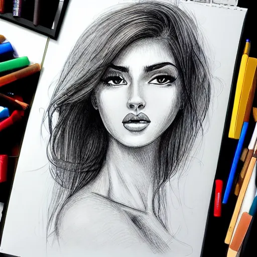 Image similar to a perfectly drawn artwork of a beautiful woman, illustration