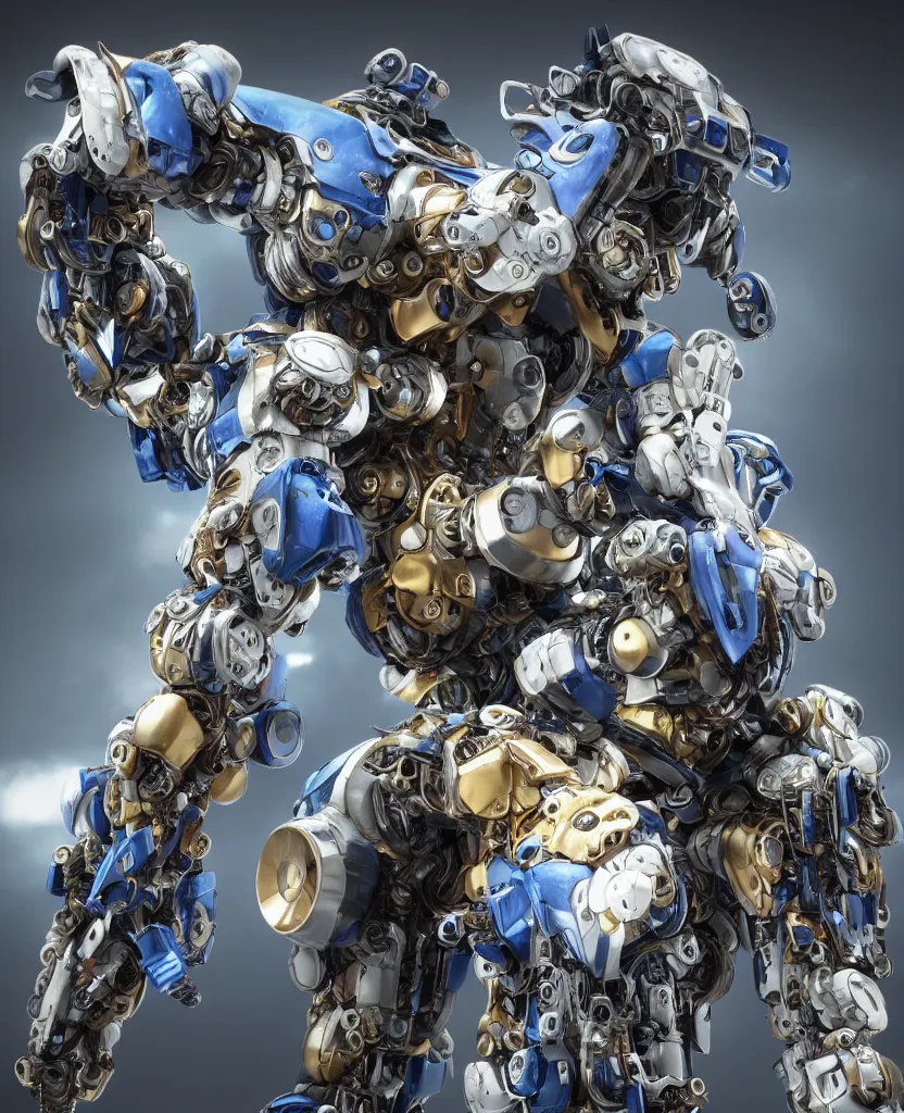 Image similar to hyper realistic mixed midea portrait of a beautiful mechanical steampunk gundam robot, stunning 3d render inspired art by P. Craig Russell and Barry Windsor-Smith, 8k octane beautifully detailed render, post-processing, fullbody, extremely hyperdetailed, intricate futuristic mechanic parts, ultra wide shot, epic composition, maya, blender, grim yet sparkling atmosphere, cinematic lighting + masterpiece, trending on artstation,