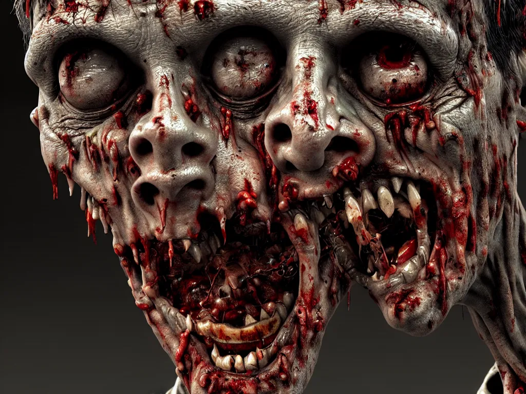 Prompt: zombie close up on a bus, grotesque, ugly, moody, 3 d, 3 d render, realistic, hdr, stan winston studios, dramatic lighting, cinematic lighting