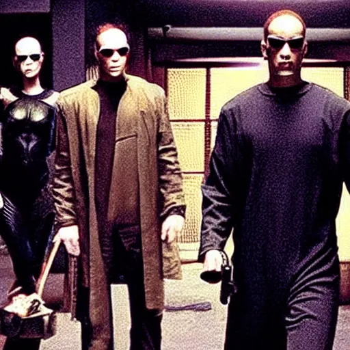 Image similar to cats in the matrix movie style