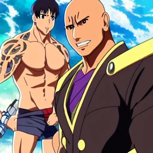 Prompt: dwayne johnson as anime character, kyoto animation, magical