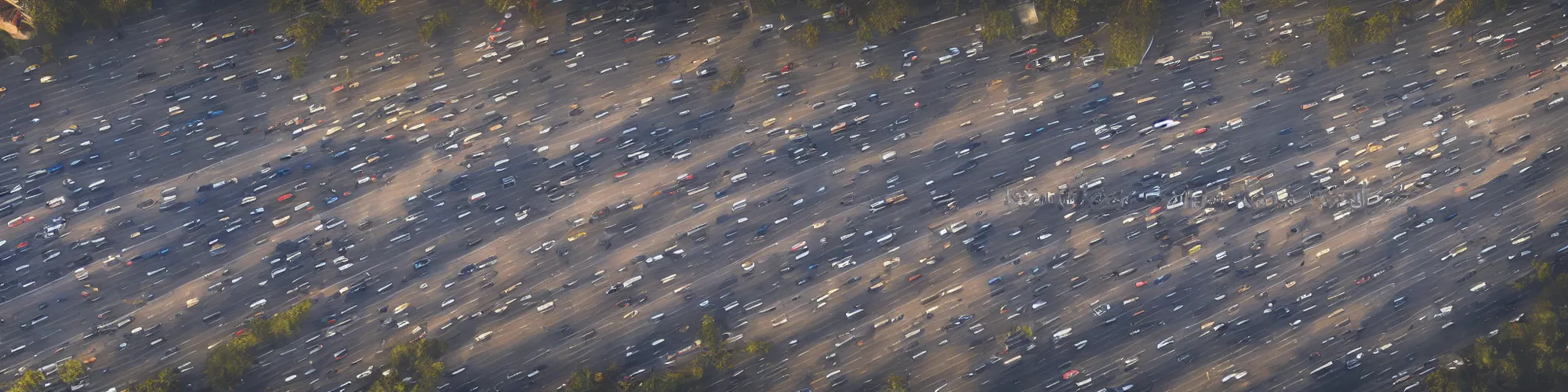 Image similar to top view of busy highway, late afternoon, shadows, cinematic lighting