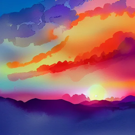 sunset sky of dusk, digital watercolor painting, | Stable Diffusion ...