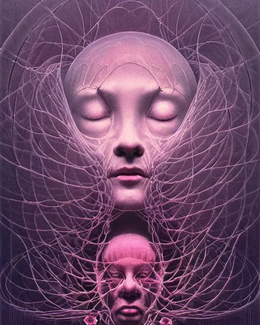 Image similar to portrait, descending into ethereal madness, flowers by wayne barlowe, toru kamei zdzisław beksinski, tanaka suguru, itsuko azuma, kinuko y. craft, mysterious, aesthetic!!! hyper detailed