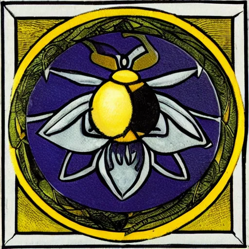 Image similar to a Wiccan ritual spell with a bumblebee placed in the middle of a bullseye, art nouveau