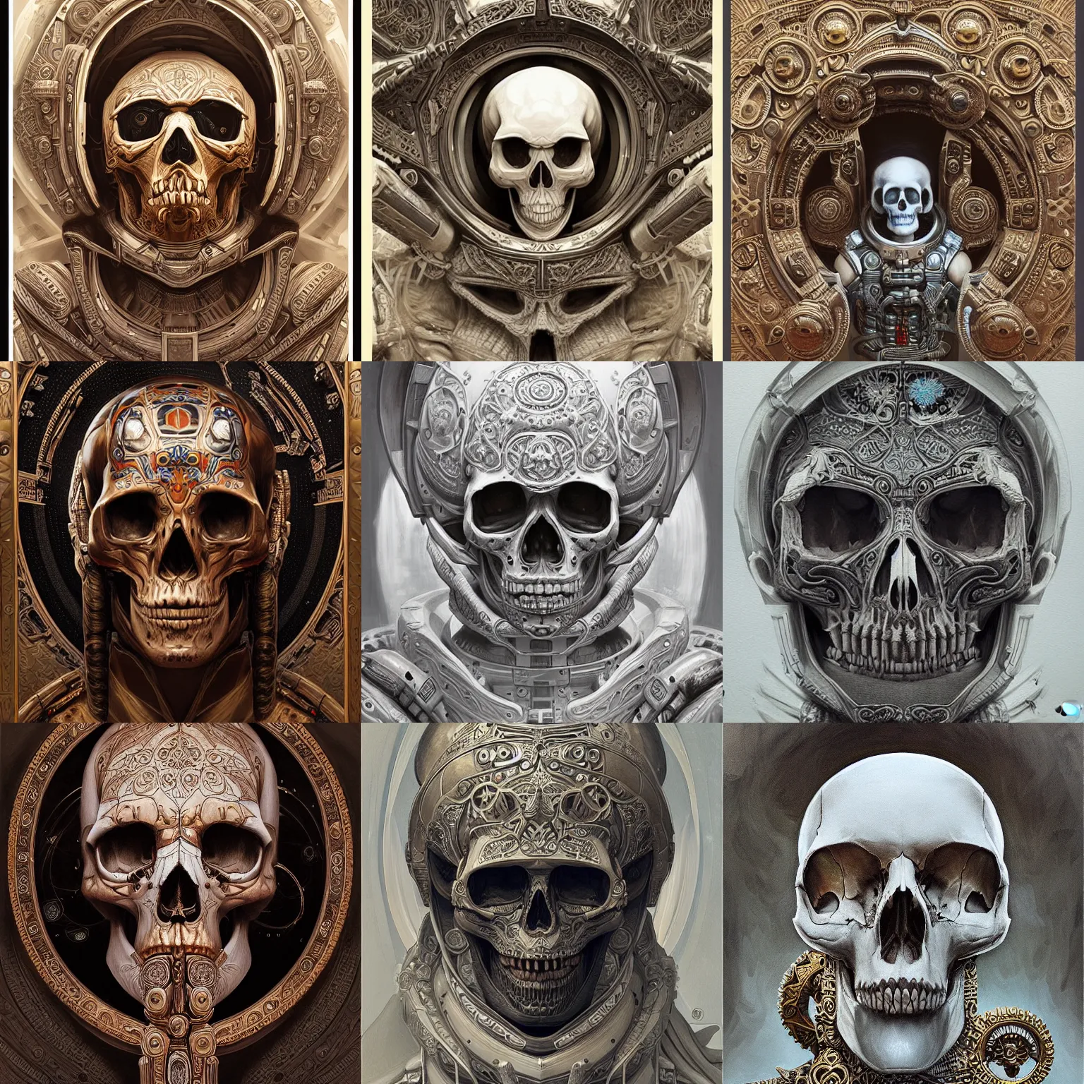 Image similar to portrait of an ancient astronaut, skull, intricate, detailed, ornate, by Mandy Jurgens