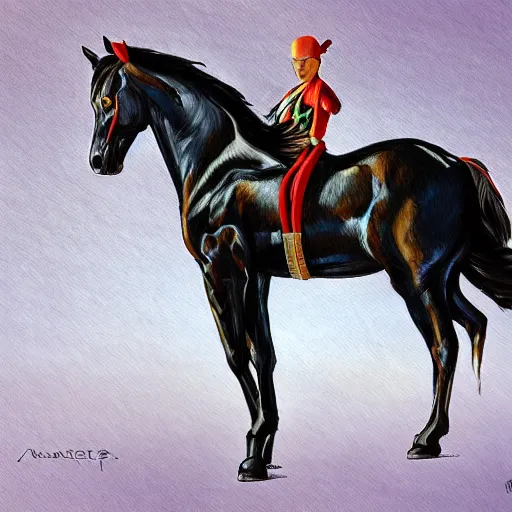 Image similar to painting of anthropomorphized horses, wearing black karate gi, doing karate, fantasy style, artstation