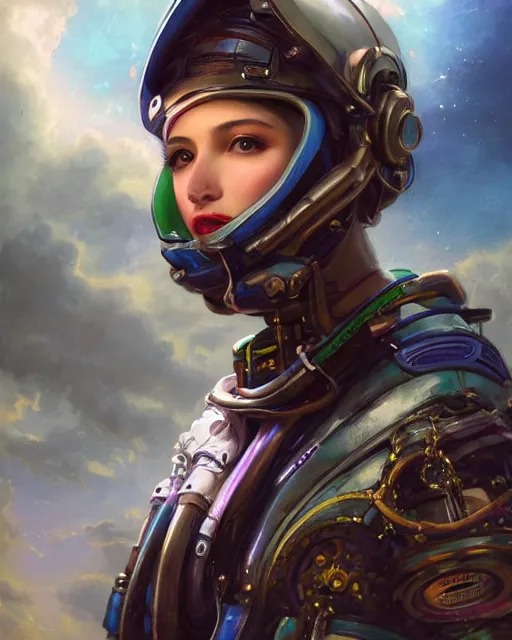 Image similar to a beautiful intricate exquisite imaginative exciting fashionable futuristic close up portrait of a young female astro engineer with stern looks, mechanical uniform, neon lights on hood and jacket by ruan jia, tom bagshaw, peter mohrbacher, brian froud, futuristic organic city in the background, epic sky, vray render, artstation, deviantart, pinterest, 5 0 0 px models