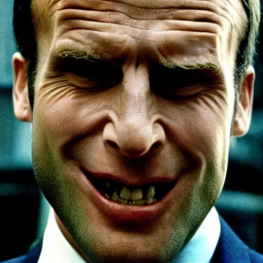 Image similar to gorilla face of Emmanuel Macron in American Psycho (1999)