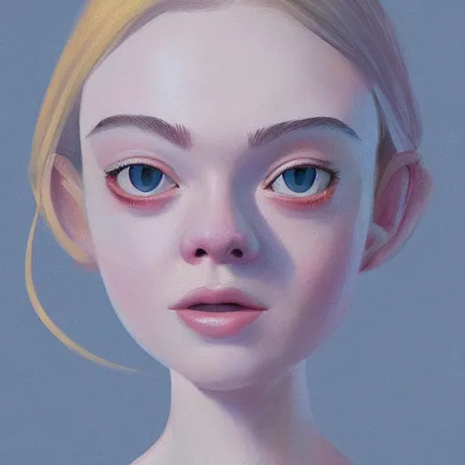 Image similar to professional painting of Elle Fanning in the style of Goro Fujita, head and shoulders portrait, symmetrical facial features, smooth, sharp focus, illustration, intricate, stormy weather, extremely detailed masterpiece,