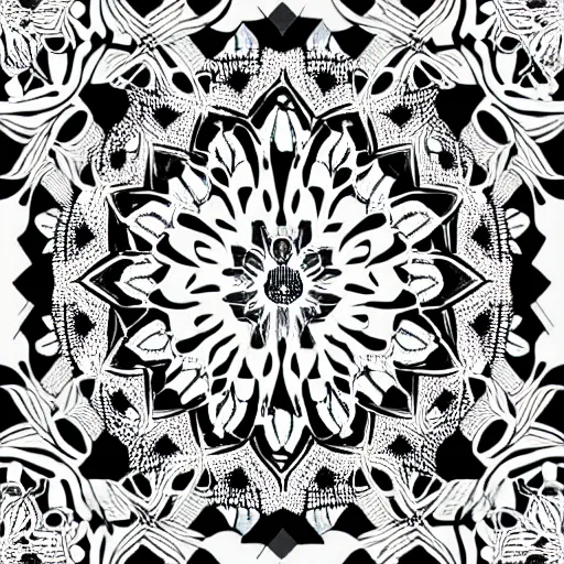 Prompt: black and white mandala openwork pattern