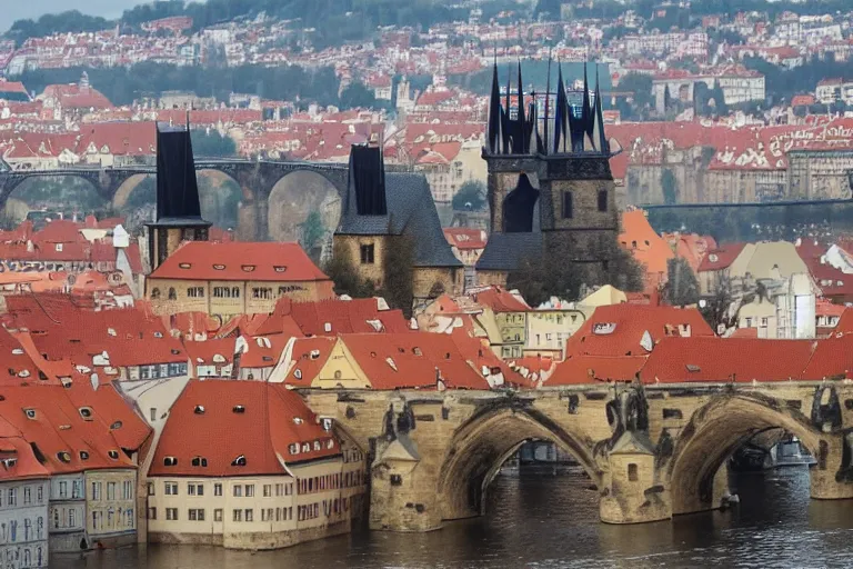 Image similar to richard gere plays iron man, flies over charles bridge in prague