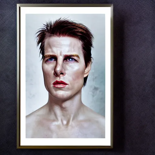 Prompt: realistic expired fuji film portrait of white albino tom cruise, hyperrealism, photorealistic, detailed, atmospheric, 8 k, award winning photography, style of vogue editorial, cinematic