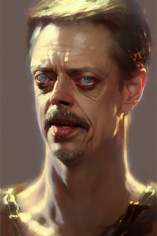 Prompt: steve buscemi portrait dnd, painting by gaston bussiere, craig mullins, greg rutkowski, yoji shinkawa