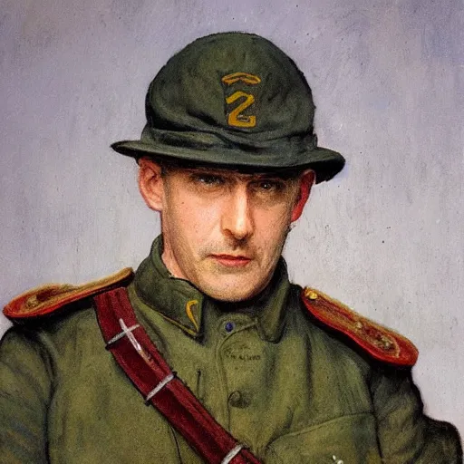 Image similar to portrait still of a ww 1 army surgeon, art style by millais,