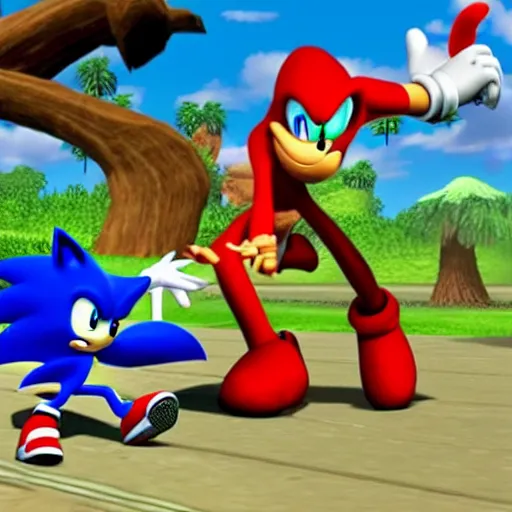 Prompt: Sonic fighting a velociraptor in super smash bros