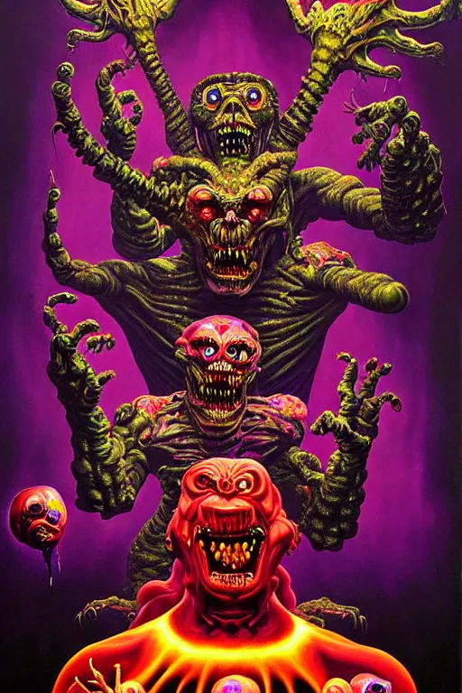 Prompt: a hyperrealistic painting of an epic boss fight against an ornate supreme telekinetic dark overlord, cinematic horror by chris cunningham, lisa frank, richard corben, highly detailed, vivid color,