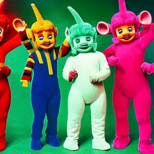 Image similar to wham! last christmas music video with teletubbies