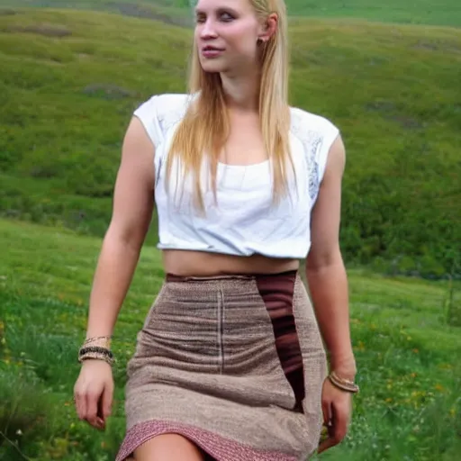 Prompt: Beautiful nordic woman on a mini skirt