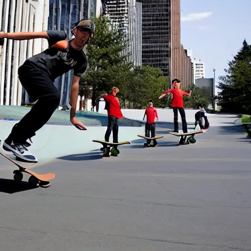 Image similar to four men skateboarding