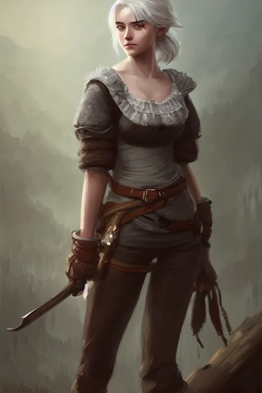 Image similar to full body portrait of a single beautiful young woman, ciri by francis tneh in front of a detailed background, highly detailed portrait, digital painting, artstation, concept art, smooth, sharp focus ilustration, artstation hq