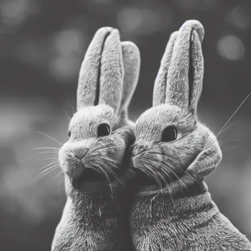 Prompt: close-up of a pair of parasitic bunnies. Horror, Photography, Canon