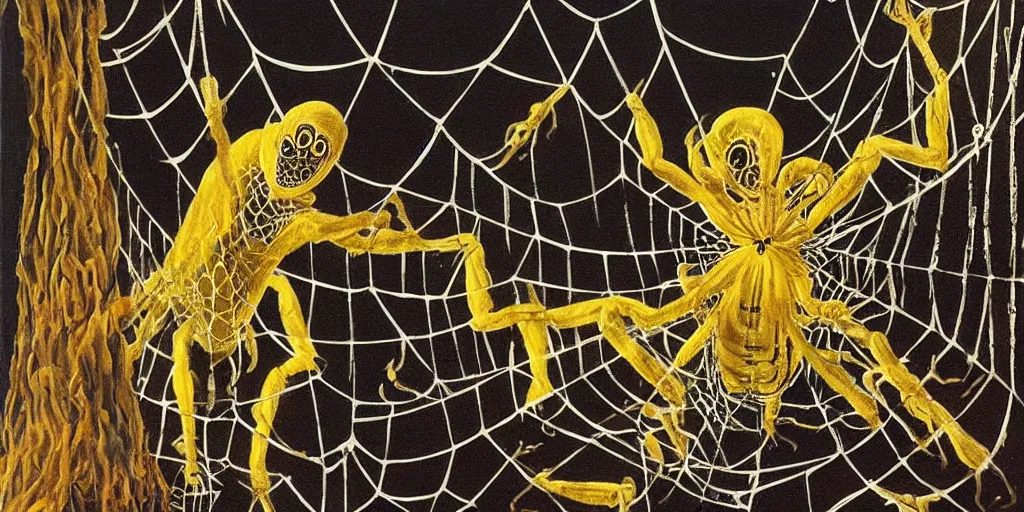 Image similar to A man trapped in a spider's net, painted by Salvador dali-H 1024