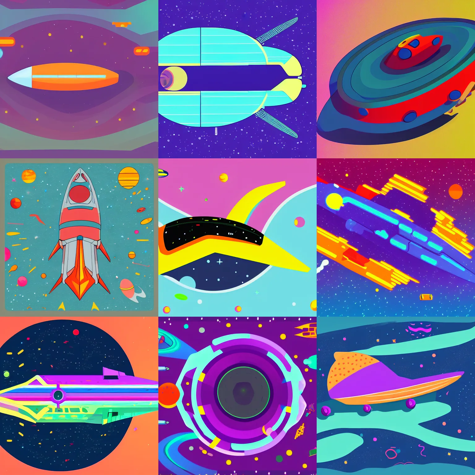 Prompt: 2 d space ship in the style of kurzgesagt, digital art