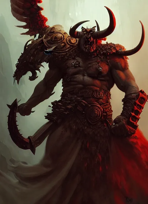 Image similar to a barbarian male horned demon with a huge sword and wings, dim light, front game card, marvel comics, dark, intricate, highly detailed, smooth, artstation, digital illustration by ruan jia and mandy jurgens and artgerm and wayne barlowe and greg rutkowski and zdislav beksinski