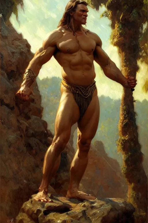 Image similar to muscular tarzan, highly detailed painting by gaston bussiere, craig mullins, j. c. leyendecker 8 k