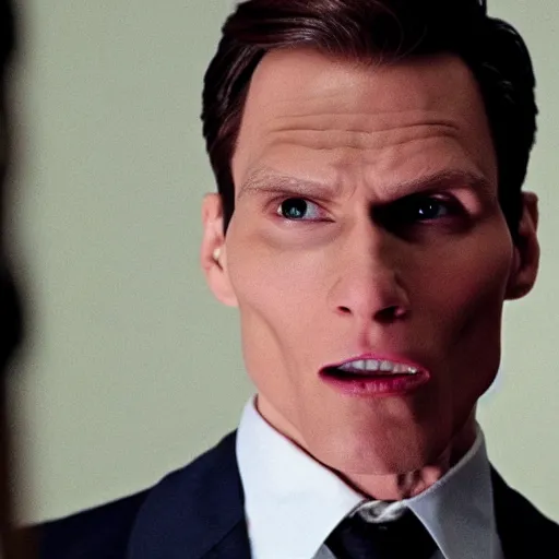 Image similar to Live Action Still of Jerma in American Psycho, real life, hyperrealistic, ultra realistic, realistic, highly detailed, epic, HD quality, 8k resolution, body and headshot, film still