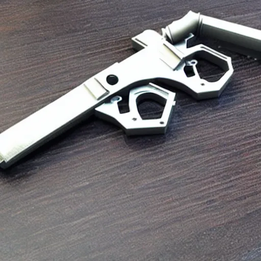 Image similar to the blueprints for a futuristic, 3 d printed revolver that takes glock mags.