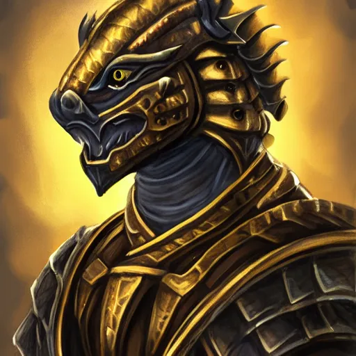 Prompt: Golden Dragonborn Samurai Portrait