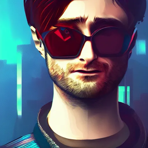 Image similar to cyberpunk daniel radcliffe as the leader of a futuristic communist nation, cybernetics, sharp lines, digital, artstation, colored in