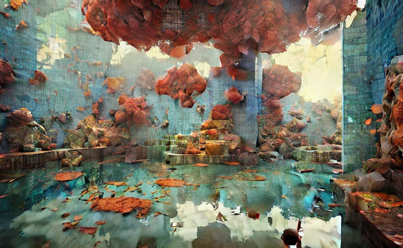 Prompt: tiled room squared waterway, fantasy. intricate, amazing composition, colorful watercolor, by ruan jia, by maxfield parrish, by marc simonetti, by hikari shimoda, by robert hubert, by zhang kechun, illustration, gloomy