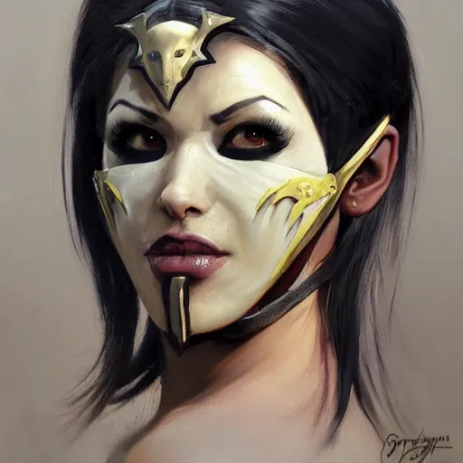 Prompt: greg manchess portrait painting of mileena from mortal kombat wearing a halfmask covering her mouth as overwatch character, medium shot, asymmetrical, profile picture, organic painting, sunny day, matte painting, bold shapes, hard edges, street art, trending on artstation, by huang guangjian and gil elvgren and sachin teng