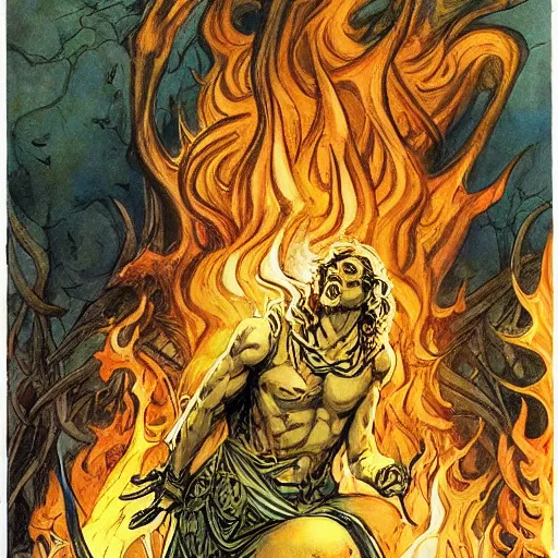 Prompt: magic the gathering koth bringer of fire - art by rebecca guay
