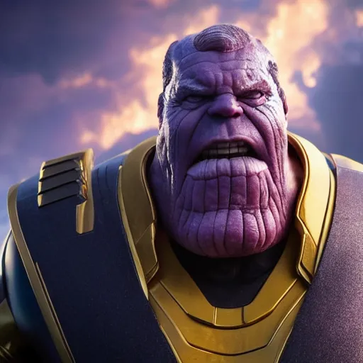 Prompt: Donald Trump cast as Thanos, still from marvel movie, hyperrealistic, 8k, Octane Render,