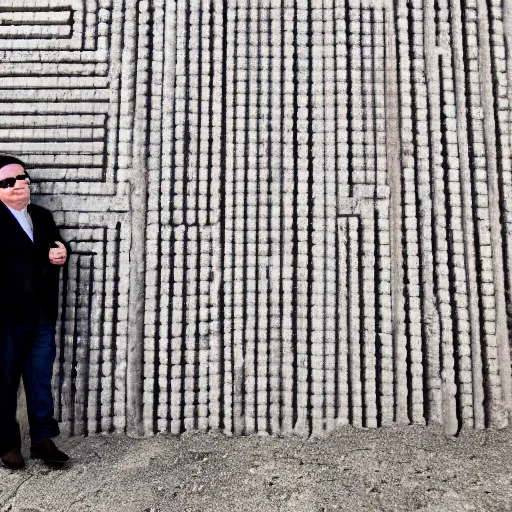 Image similar to Mike Myers (Actor/Comedian) gazing at the US-Mexican Wall, XF IQ4, f/1.4, ISO 200, 1/160s, 8K, RAW, unedited, symmetrical balance, in-frame