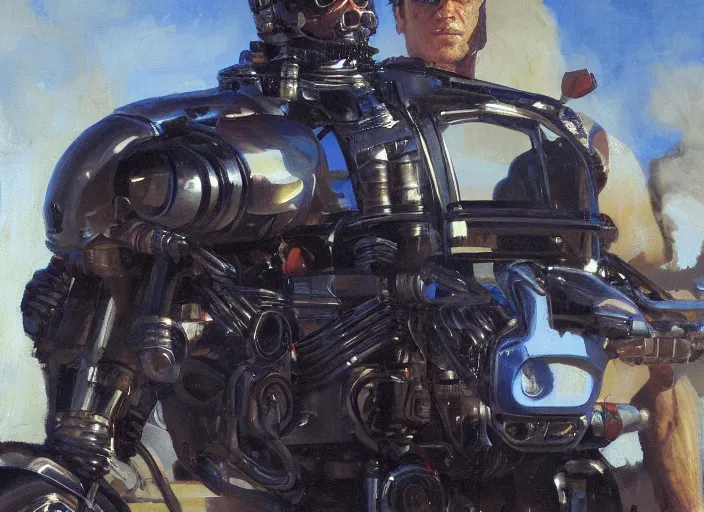 Prompt: a highly detailed beautiful portrait of the terminator t 1 0 0 by gregory manchess, james gurney, james jean