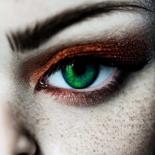 Prompt: close up portrait photo of a real beauty redhead freckles, green eyes, 8k,